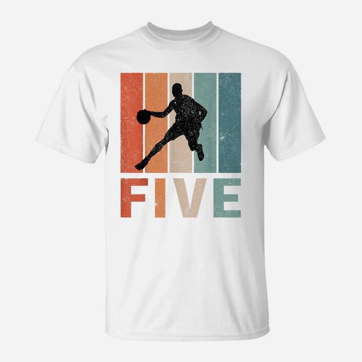 5Th Birthday Retro Basketball Lovers Boys Kids 5 Years Old T-Shirt
