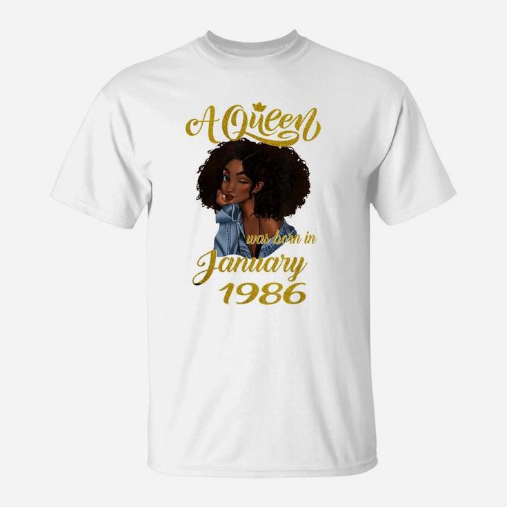 A Queen Was Born In January 1986 35Th Birthday Gift T-Shirt