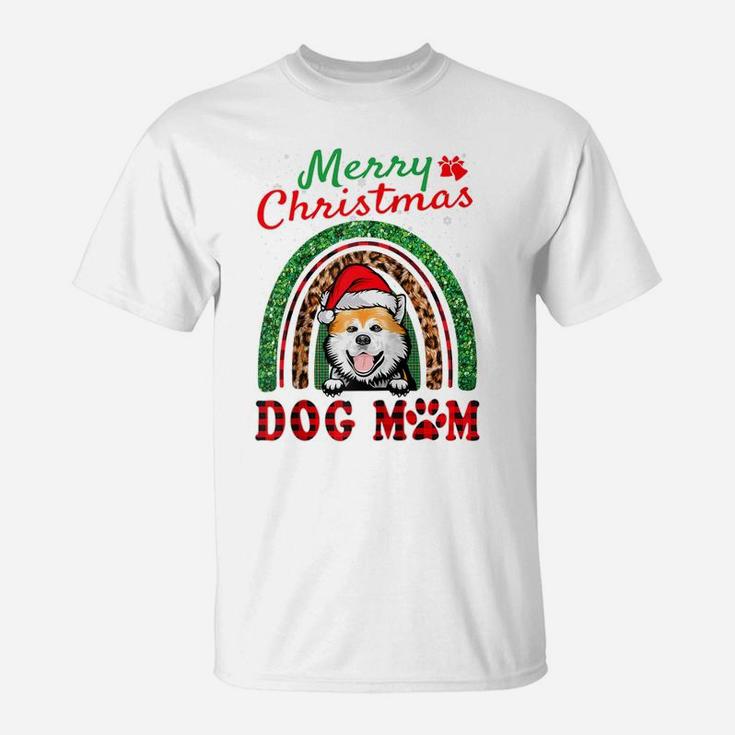 Akita Inu Santa Dog Mom Boho Rainbow Funny Christmas Raglan Baseball Tee T-Shirt