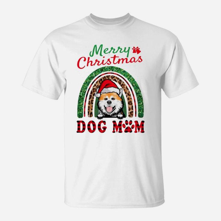 Akita Inu Santa Dog Mom Boho Rainbow Funny Christmas T-Shirt
