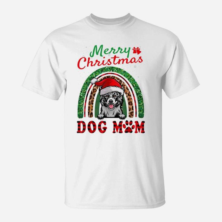 Akita Santa Dog Mom Boho Rainbow Funny Christmas T-Shirt