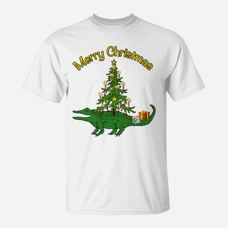 Alligator Gator With Xmas Tree Gifts Holiday Merry Christmas Sweatshirt T-Shirt