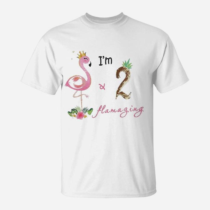Amztm 2Nd Birthday Girl  Flamingo Party 2 Years Old Bday T-Shirt