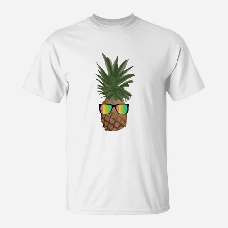 Ananas mit Sonnenbrille T-Shirt, Lustiges Motiv Unisex Weiß