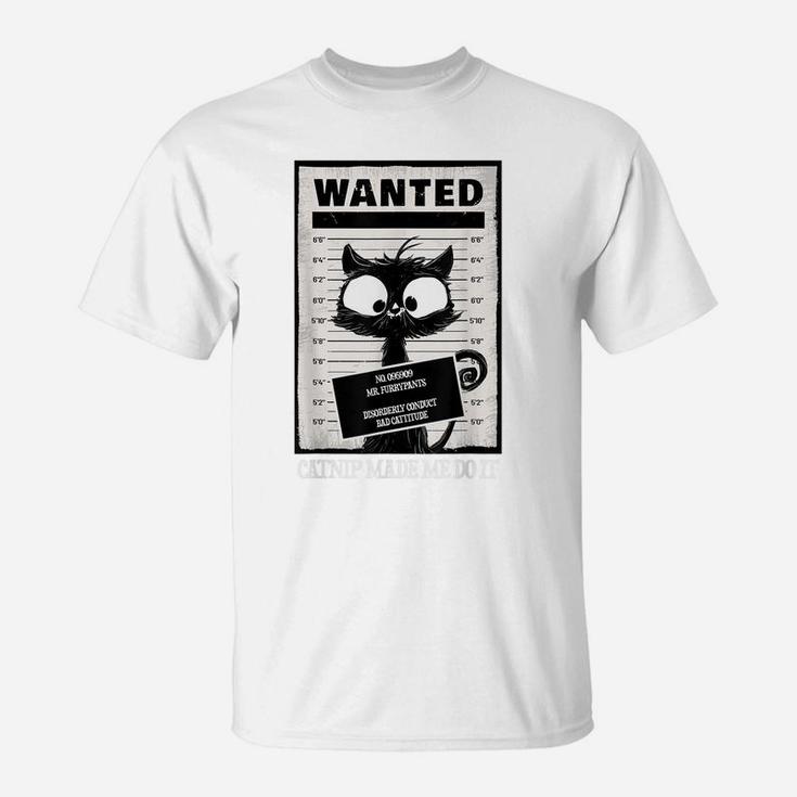 Arrested Cat | Cat In Prison | Wanted Cat | Cute Black Cat T-Shirt