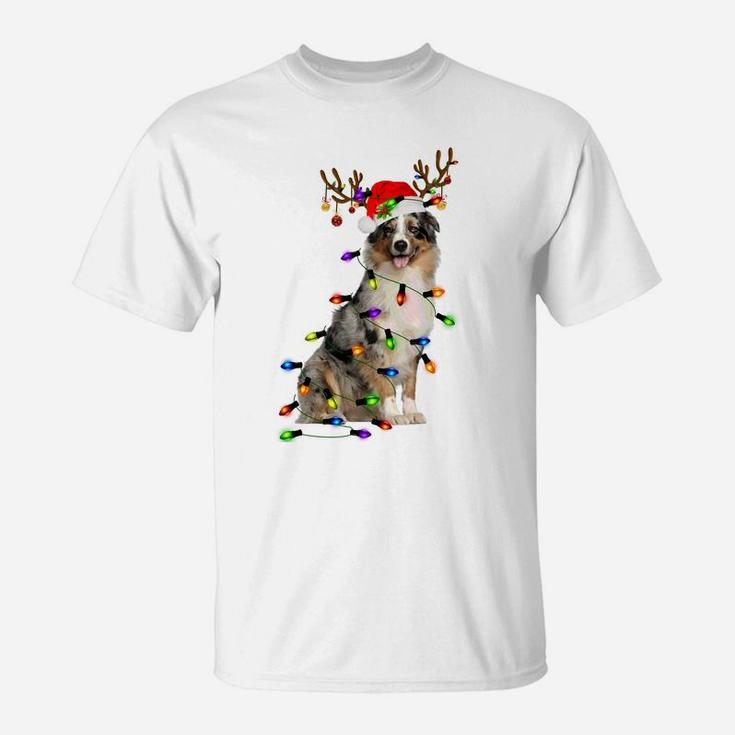 Australian Shepherd Reindeer Christmas Lights Funny Xmas Sweatshirt T-Shirt