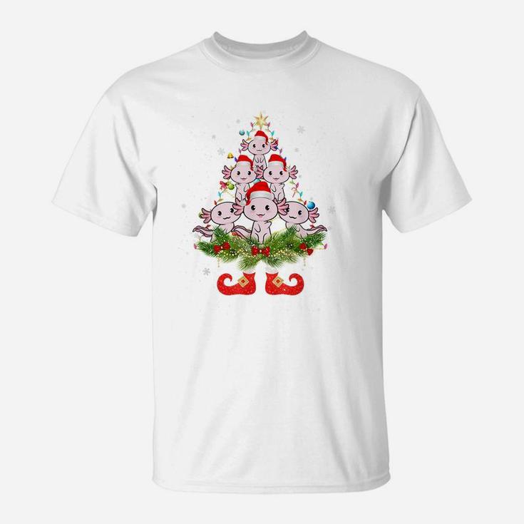 Axolotls Christmas Tree Lights Funny Santa Hat Lover T-Shirt