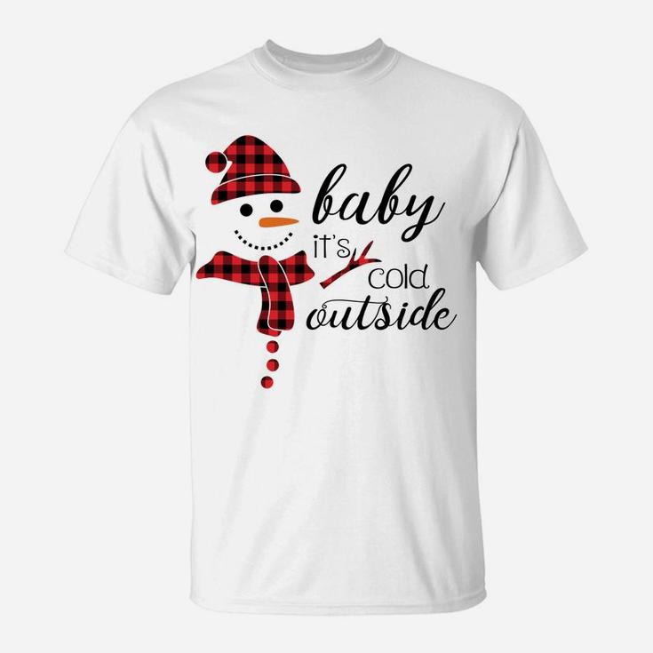 Baby It's Cold Outside Cute Christmas Snowman Buffalo Plaid T-Shirt