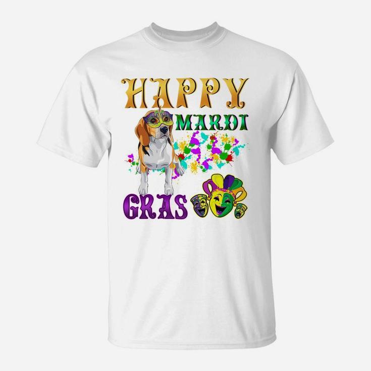 Beagle Dog Breed Happy Mardi Gras Festival T-Shirt
