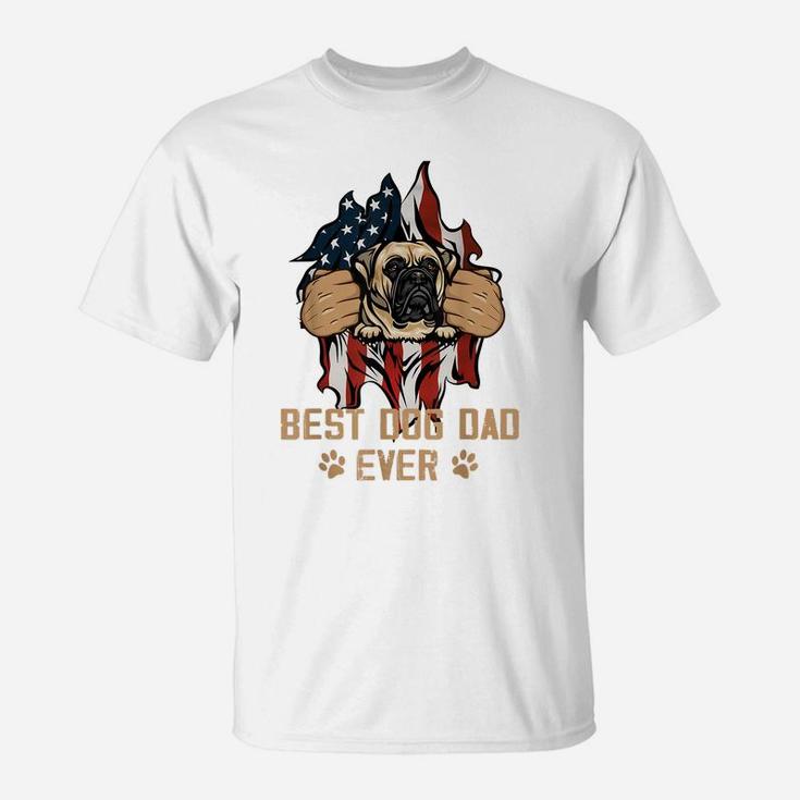 Best Dog Dad Ever Bull Mastiff Dog American Flag T-Shirt