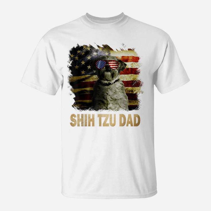 Best Shih Tzu Dad Ever American Flag 4Th Of July Dog Lover T-Shirt