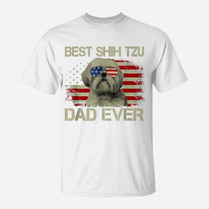 Best Shih Tzu Dad Ever Tshirt Dog Lover American Flag Gift T-Shirt