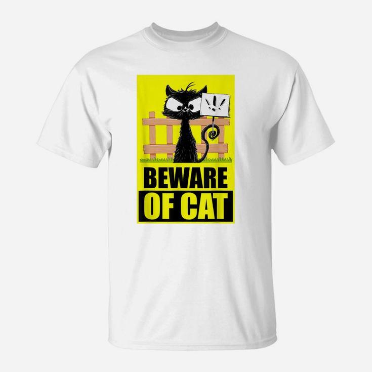 "Beware Of Cat" | Funny Saying | Angry Cat | Funny Black Cat T-Shirt