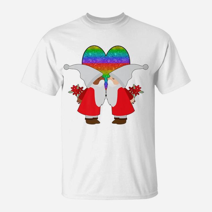 Bi-Racial Couple Gay Pride Gnome Valentines Day Rainbow T-Shirt