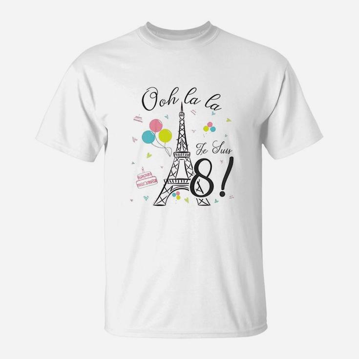 Birthday Party Eiffel Tower Oh La La I Am 8 Girl T-Shirt