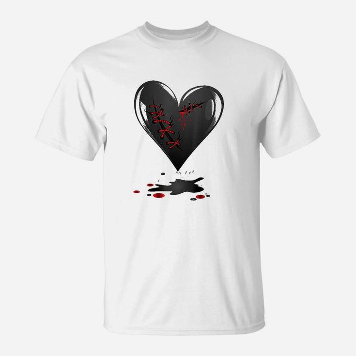 Black Bleeding Cut Open Broken Healing Heart Goth Valentine T-Shirt