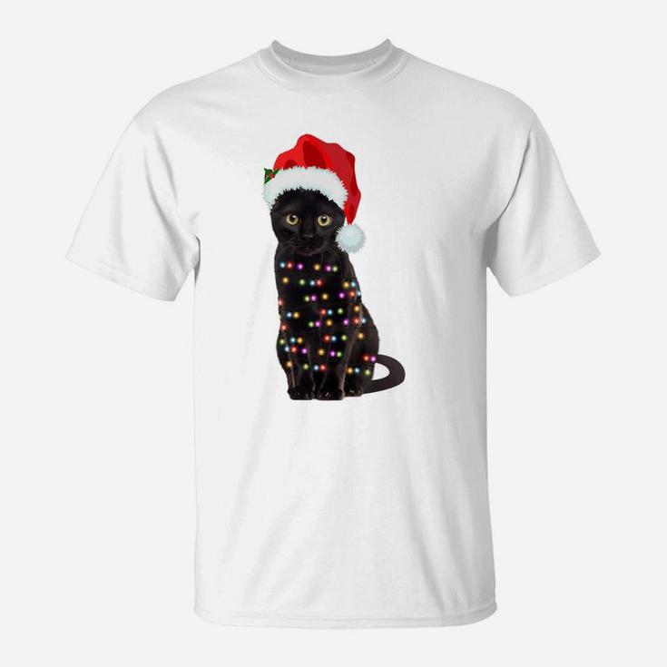 Black Cat Christmas Lights Cat Lover Christmas Sweatshirt T-Shirt