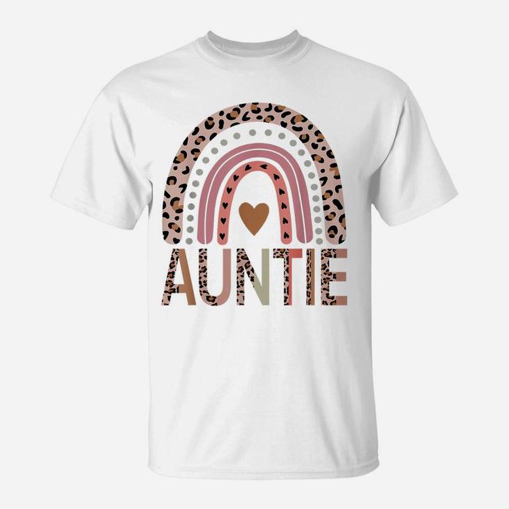 Blessed Auntie Funny Leopard Boho Cute Rainbow T-Shirt