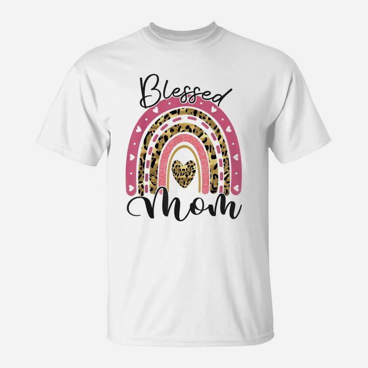 Blessed Mom Funny Leopard Boho Rainbow Mom Life T-Shirt