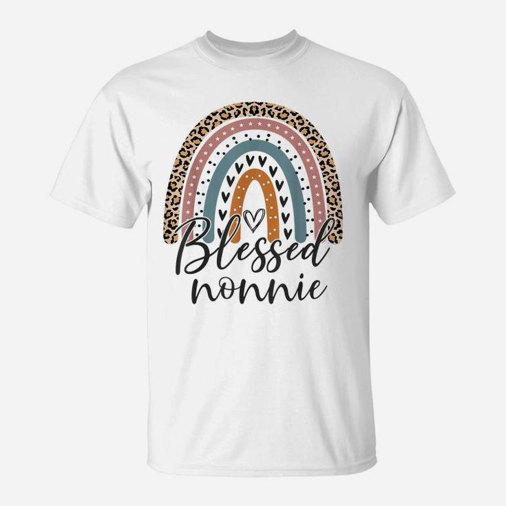 Blessed Nonnie Funny Leopard Boho Cute Rainbow T-Shirt