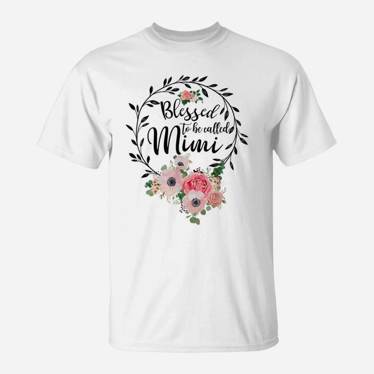 Blessed To Be Called Mimi Women Flower Decor Grandma T-Shirt