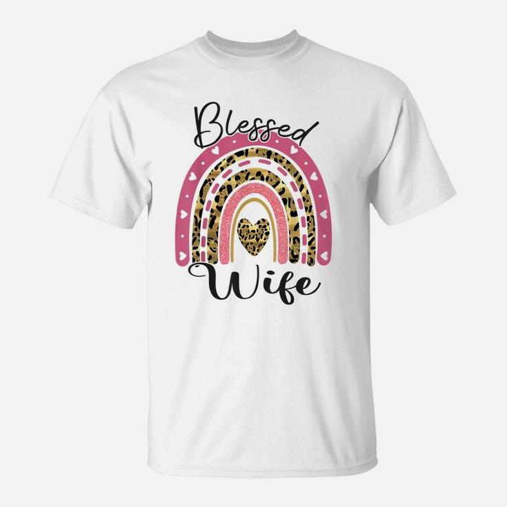 Blessed Wife Funny Leopard Boho Rainbow Wife Life T-Shirt