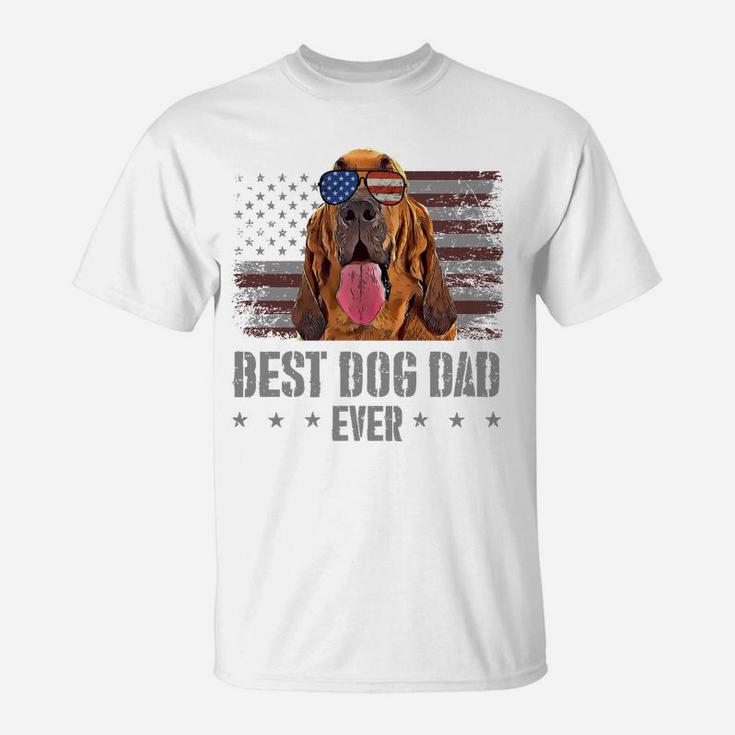 Bloodhound Best Dog Dad Ever Retro Usa American Flag T-Shirt