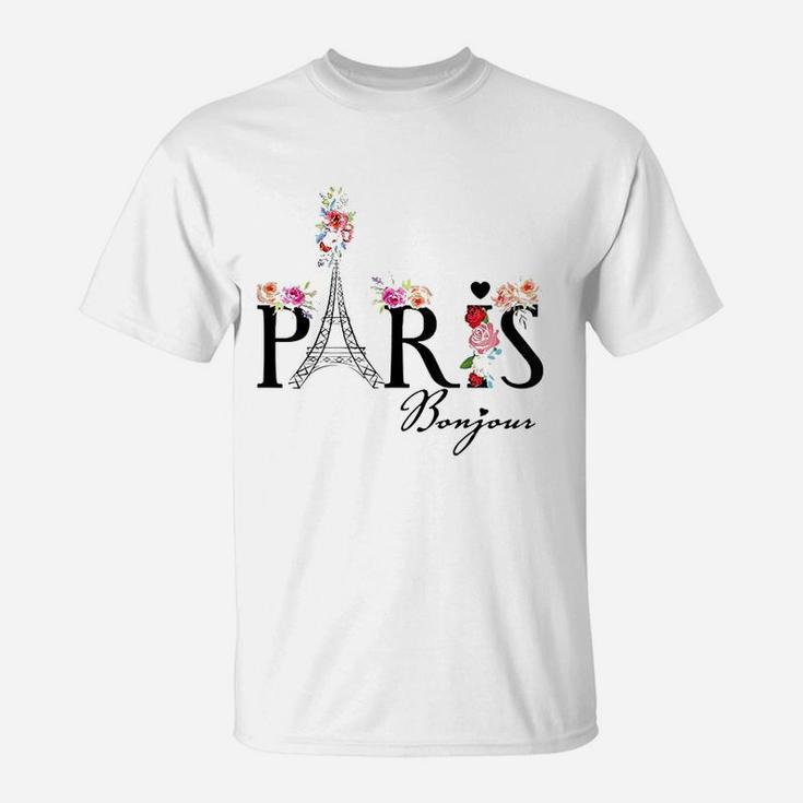 Bonjour Paris With Flowers T-Shirt