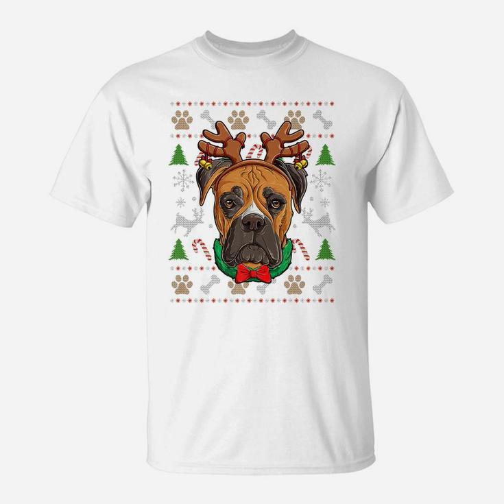 Boxer Ugly Christmas Reindeer Antlers Xmas Girls Kids Women T-Shirt