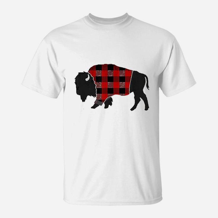 Buffalo Plaid Bison Red And Black T-Shirt