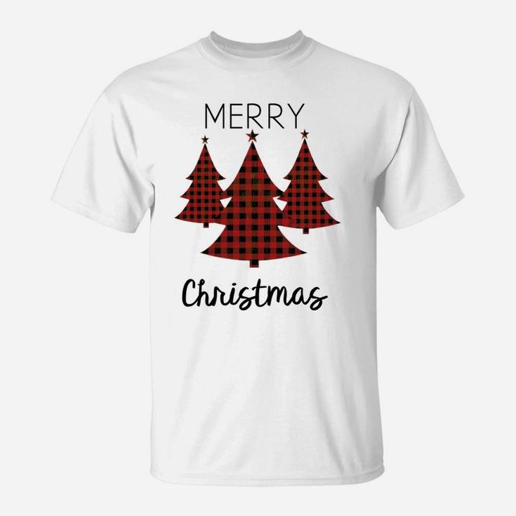 Buffalo Plaid Merry Christmas Tree Matching Family Xmas Tee T-Shirt