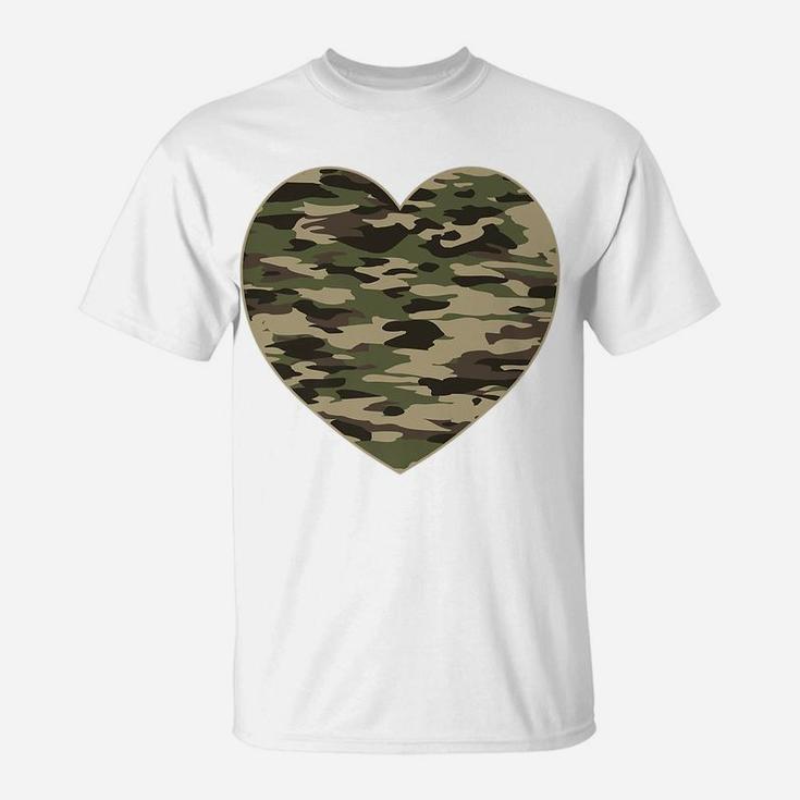 Camo Heart Valentines Day Gifts Camoflauge Military Tactical T-Shirt