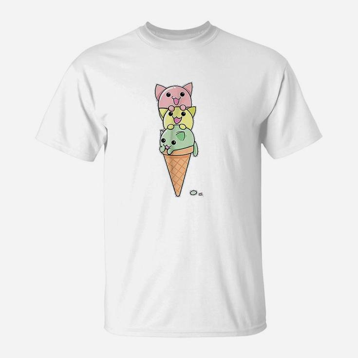 Cat Ice Cream Cone Funny Kawaii Kitten T-Shirt