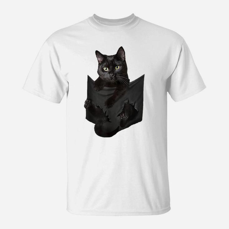 Cat Lovers Gifts Black Cat In Pocket Funny Kitten Face T-Shirt