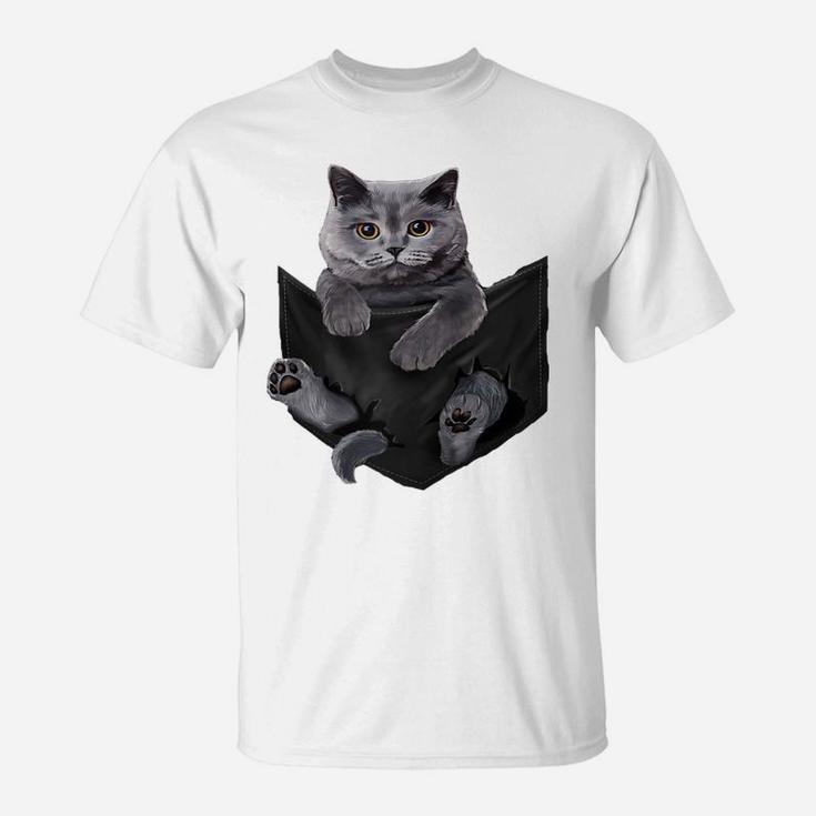 Cat Lovers Gifts British Shorthair In Pocket Funny Kitten Raglan Baseball Tee T-Shirt