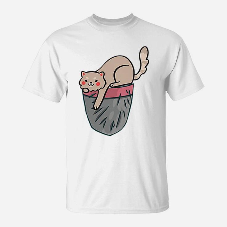 Cat Pocket Kitty Face Themed Gifts Pet Kitten Animal Lover T-Shirt