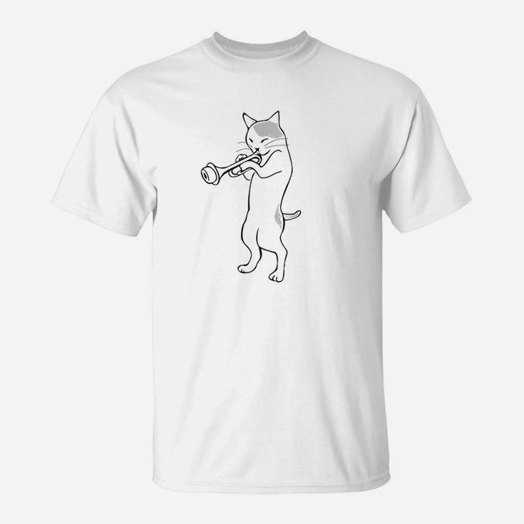 Cat Trumpet Player Straight Mute Wah Wah Funny Trumpet T-Shirt