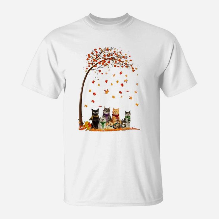 Cats Fall Autumn Leaf Tree Funny Cat Lovers Gifts T-Shirt