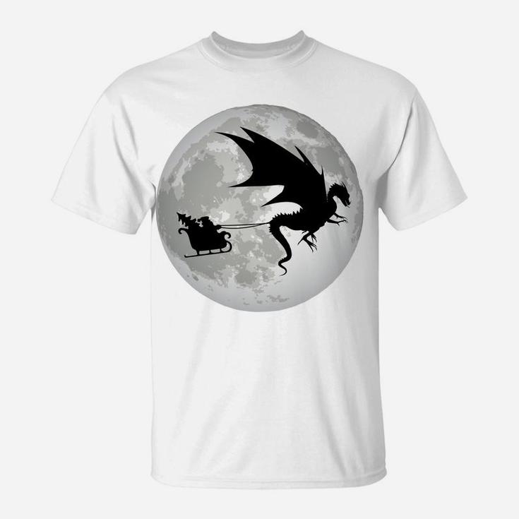 Christmas Santa Claus Flying Past The Moon W Dragon Design Sweatshirt T-Shirt