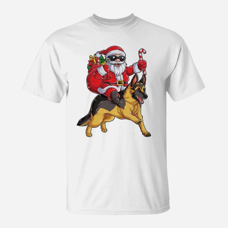 Christmas Santa Claus Riding German Shepherd Xmas Boys Dog Sweatshirt T-Shirt