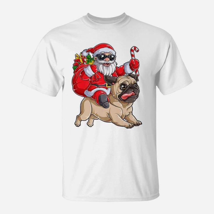 Christmas Santa Claus Riding Pug Xmas Boys Girls Pugmas Dog T-Shirt
