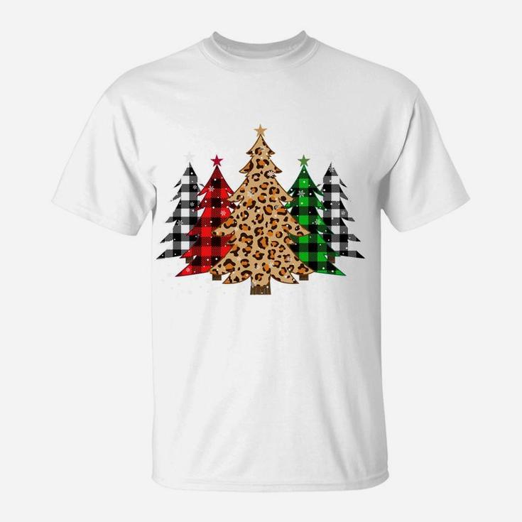 Christmas Trees With Buffalo Plaid & Leopard Print Xmas T-Shirt