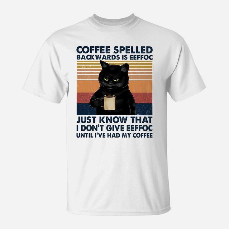 Coffee Spelled Backwards Is Eeffoc Cat Drinking Vintage Sweatshirt T-Shirt