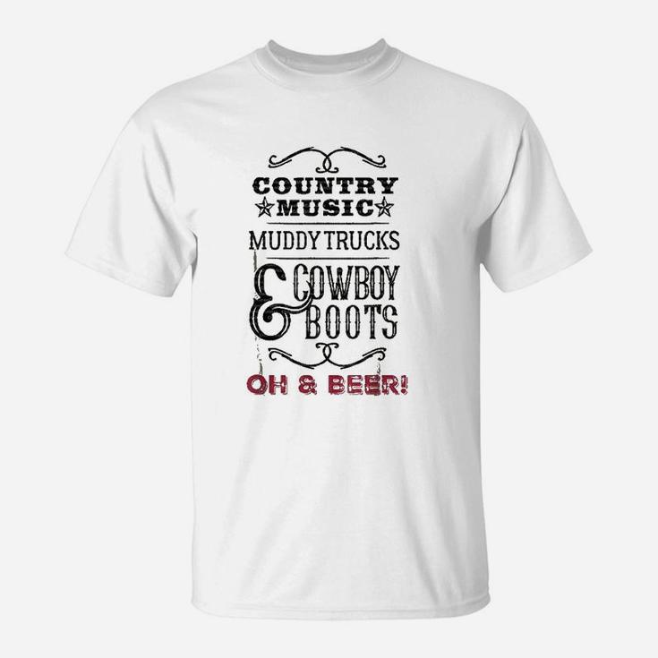 Country Music Muddy Trucks Cowboy Boots T-Shirt