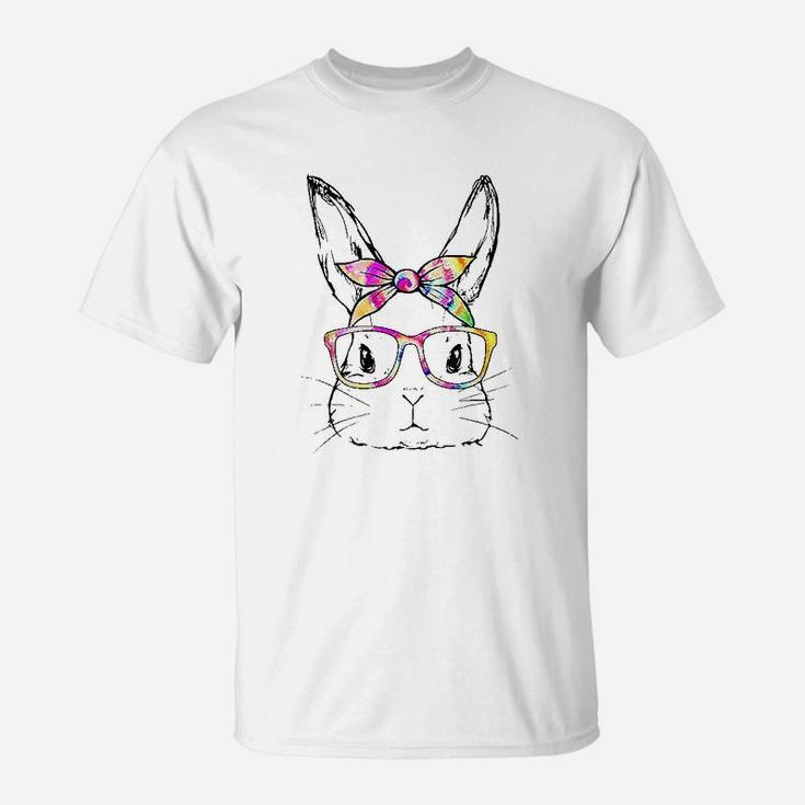 Cute Bunny Face Tie Dye Glasses Easter Day T-Shirt