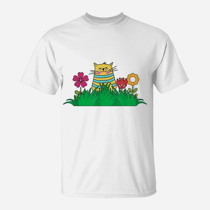 Cute Cat With Flowers Tee, Spring Flower T-Shirt