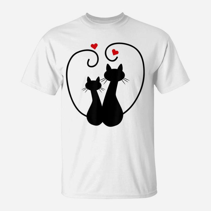 Cute Cats In Love With Red Hearts For Cat Lovers Gift T-Shirt