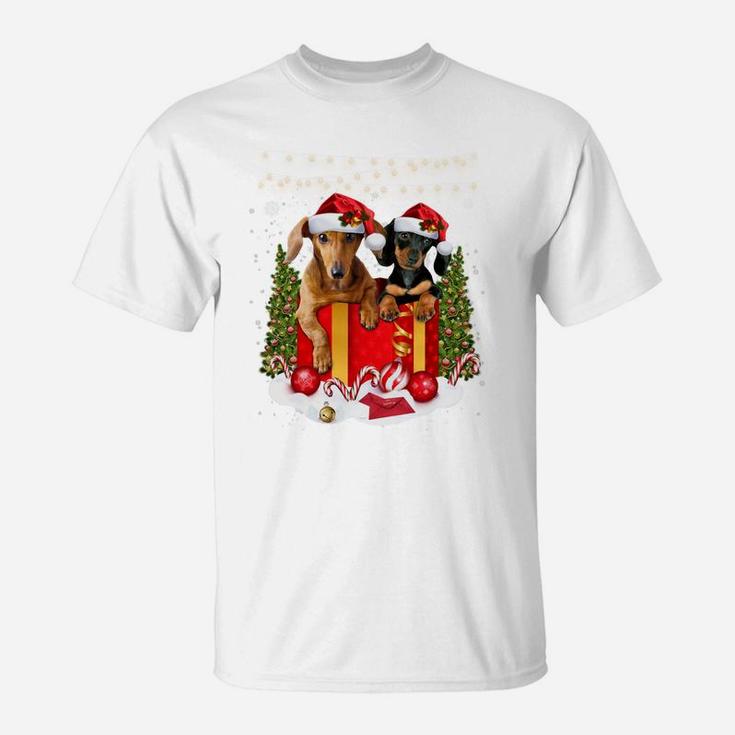 Cute Dachshund In Gift Box Lights Christmas Xmas Doxie Dog Sweatshirt T-Shirt