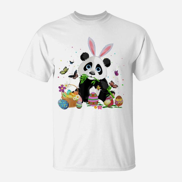 Cute Panda Bunny Egg Hunting Colorful Egg Happy Easter Day T-Shirt
