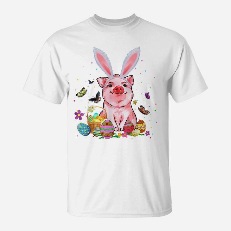 Cute Pig Bunny Egg Hunting Colorful Egg Happy Easter Day T-Shirt